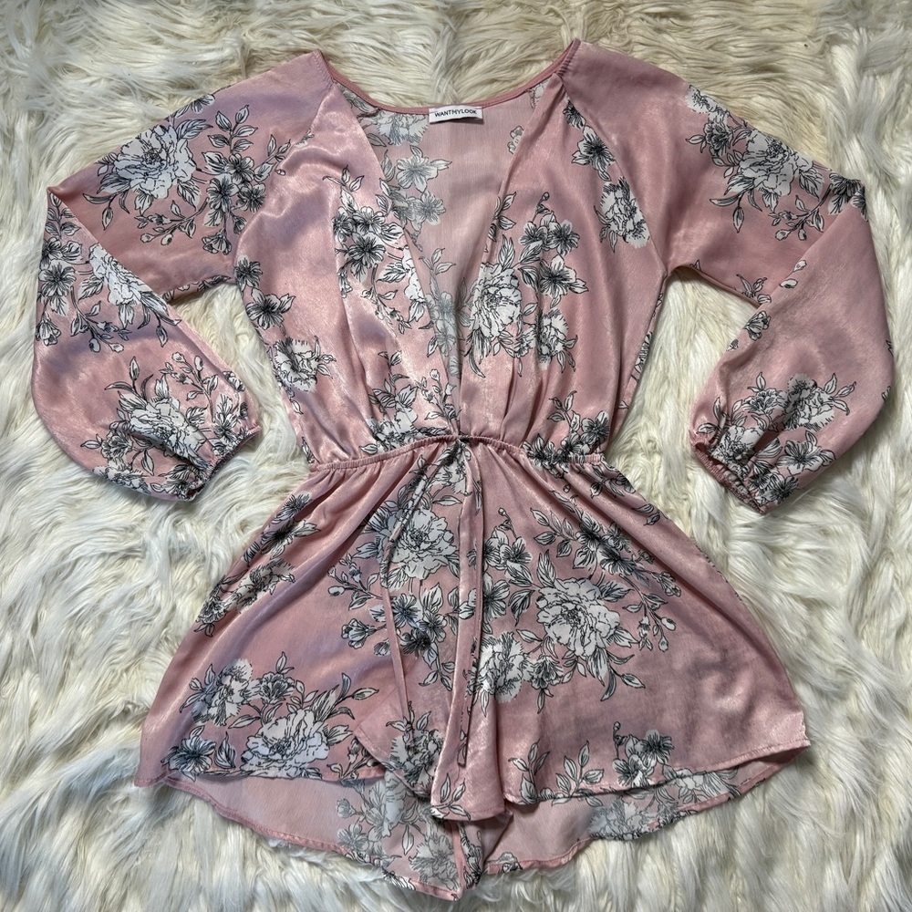 Floral Pink Long Sleeve Romper - wantmylook